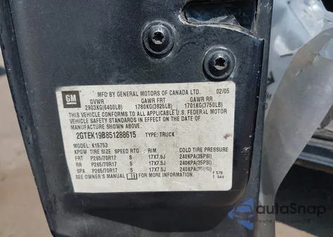 2005 GMC Sierra 1500 Work Truck из США, поврежденный, VIN 2GTEK19B851288615